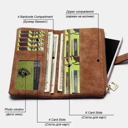 【product-image-alt】-【GROUP A】Lightweight Vintage LargeCapacity Long Wallet-Handmade leather bags,Wallet